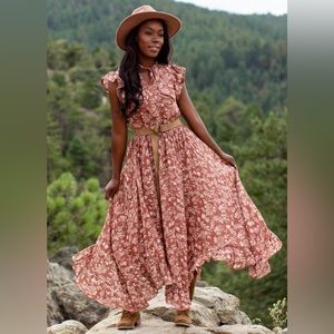 Beautiful Lottie dress in brick floral, XS worn once